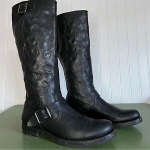 Frye x Coach Collab Knee Boots w Low Key Monogram/Logos